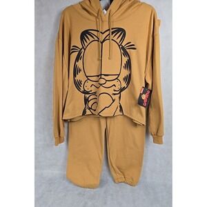 Garfield Womens Size 1X Big Face Sweatsuit Fleece Hoodie Long Sleeve Jogger Set